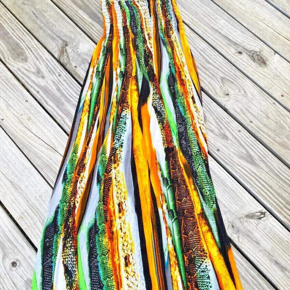 Hawaiian Bright Summer Sleeveless Halter Top SilkyKnit Maxi Dress Just Love Sz M - Picture 3 of 4